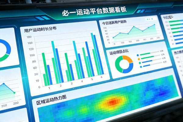 必一运动平台数据可视化大屏展示，包含各种运动数据图表